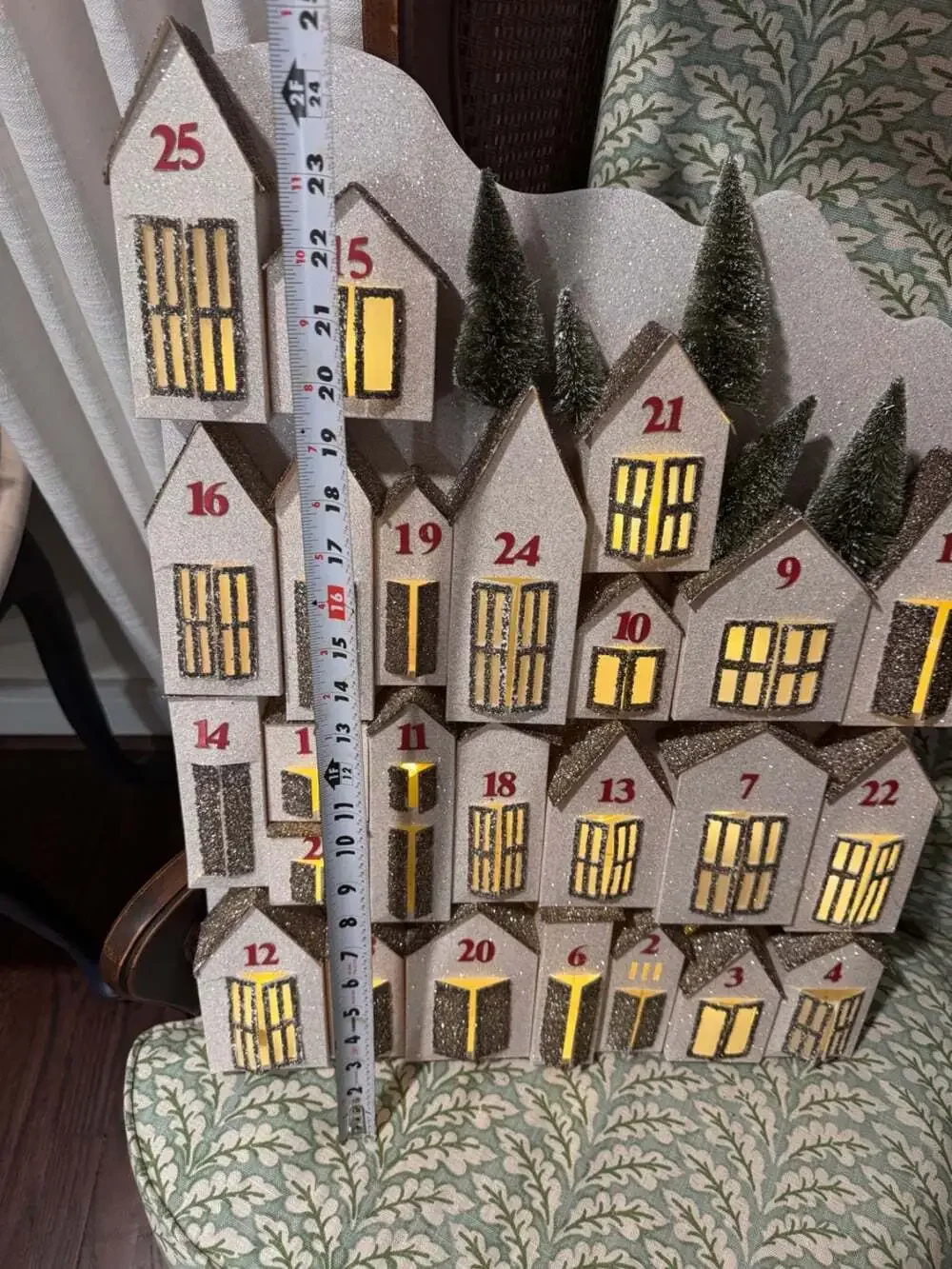 POTTERY BARN Advent Calendar Lit Glitter Houses Holiday Christmas  24